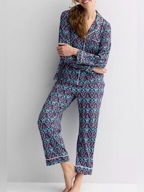 Draper James Long Sleeve Notch Top & Bottoms Pajama Set - Floral Trellis - Large
